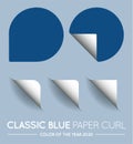 Trendy Color. Classic Blue. Vector Round Circle with Paper Curl with Shadow Isolated Set