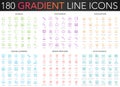 180 trendy color gradient style thin line icons set of school, stationery, education, online learning, brain process Royalty Free Stock Photo