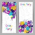 Trendy colorful banners crazy party. Abstract modern color elements in graffiti style