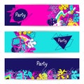 Trendy colorful banners crazy party. Abstract modern color elements in graffiti style