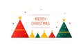 Trendy colorful graphic Christmas New Years banner with row of red yellow green triangular decorated Christmas tree stars