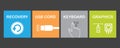 Trendy colorful laptop device square icon labels set design elements on dark gray