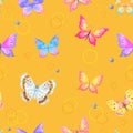 Trendy colorful summer butterflies flying ,lady bug,insect seamless pattern scattered repeat for fashion ,fabric