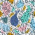 Trendy colorful sweet pastel of freehand seamless pattern with animal leopard print. Trendy hand drawn. Modern style abstract