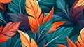 Trendy Colorful Tropical Leaves Seamless Pattern Background in Summer Theme, Generative AI