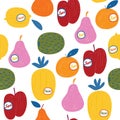 Trendy colourful of Fresh summer fruits, Mixed fruits apples,Orange,Lemon,Pomelo ,pineapple and Melon Hand drawn brush strokes Royalty Free Stock Photo