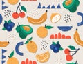 Trendy Colourful Paper cutouts , Hand drawn modern design Seamless pattern with Texture