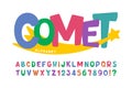 Trendy comical original alphabet design, colorful, typeface.