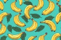 trendy concept background sweet fruit blue food yellow pattern banana fresh. Generative AI.