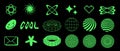 Simple Y2K Style Neon Green Abstract Elements isolated on a Black Background. Rgb Colors. Royalty Free Stock Photo