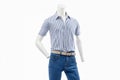 Trendy cotton Men shirt display on mannequin in clothes shop cut out on white background