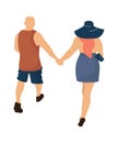 Trendy couple. Vector illustration cartoon romance people walking. Back view romantic stylish couple