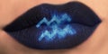 Trendy Creative lip makeup. Closeup Shiny glossy lips Aquarius