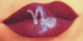 Trendy Creative lip makeup. Closeup Shiny glossy lips with Capri