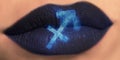 Trendy Creative lip makeup. Closeup Shiny glossy lips Sagittarius