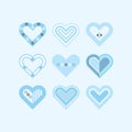 Trendy and cute blue pastel color assorted baby boy hearts icons set frame