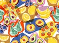 Trendy cute garden Picnic c with summer Fruits Illustration , Vacation Holiday seamless pattern Royalty Free Stock Photo