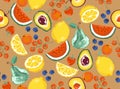 Trendy cute garden Picnic with summer Fruits Illustration , Vacation Holiday seamless pattern