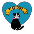 Happy Cat day smile cat on heart hand drawn vector