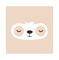 Trendy cute Sloth. Funny animal face. Perfect for textiles, prints, posters and more. Isolated and grouped. Colorful
