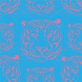 Trendy Cute tiger face pink and blue background seamless pattern vector EPS10,Design for fashion , fabric, textile, wallpaper,