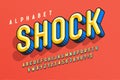 Trendy 3d chisel comical design, colorful alphabet, typeface. 13 degree skew