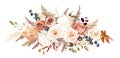 Trendy dried leaves, blush pink rose, white peony and dahlia, hydrangea, astilbe, pampas grass Royalty Free Stock Photo