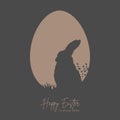 Trendy Easter card with silhouette of hare in the shape of big egg, cute Easter egg with bunny on grass template