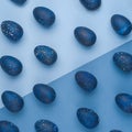 Trendy Easter egg pattern of color of the year-classic blue with gradient effect. . Top view Royalty Free Stock Photo