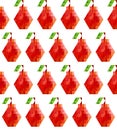 Seamless pattern with red polygonal pears on a white background. 8bit flat style