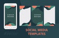 Trendy editable social media stories templates with green organic wave. Royalty Free Stock Photo