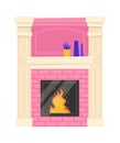 Trendy electric fireplace flat icon Pink brick wall with decor