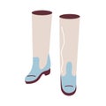 Trendy elegant thigh high boots with flat soles for a woman. Modern shoes for spring, autumn or winter. Simple vector