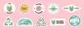 Trendy environmental quotes and symbols in retro style. Sticker pack save the planet. Earth Day collection of badges