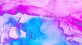 Trendy ethereal light blue, pink and purple alcohol ink abstract background. Bright liquid watercolor paint splash texture effect