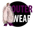 Trendy fashion girl in pink fur coat with bag. Model with sunglasses and outerwear. Vector sketch illustration. Royalty Free Stock Photo