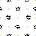 Trendy fashion seamless pattern, Comic sketch Black eyes, golden point