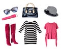 Trendy fashion womens clothing set isolated.