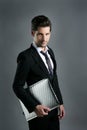 Trendy fashion young businessman black suit Royalty Free Stock Photo