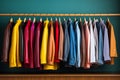 Trendy and fashionable clothes showcased on a colorful clothing rack in a stylish and modern closet