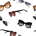 Trendy fashionable raster sunglasses on white background. Fashion seamless wallpaper. Royalty Free Stock Photo