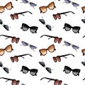 Trendy fashionable raster sunglasses on white background. Fashion seamless wallpaper.