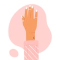 Trendy female manicured hand with stylish rings. Beauty treatment, manicure aesthetics