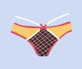 Trendy female panties. Cute colorful panty with bow and lace. Home nightclothes. Modern hand drawn undergarments