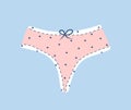 Trendy female panties. Cute pink underpants with bow. Home nightclothes. Modern hand drawn undergarments. Vintage vector