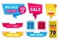 Trendy flat banners. Offers advertizing discount tags promo labels stickers graphic vector colored shapes Royalty Free Stock Photo