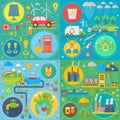 Trendy flat design ecology vector set of web icons. Ecological friendly, low zero emission. Modern green power plants Royalty Free Stock Photo