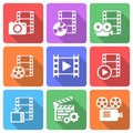 Trendy flat film icon pack. Vector