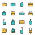 Trendy flat line icon pack for designers and developers. Vector line bag icon set