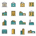 Trendy flat line icon pack for designers and developers. Vector line buildings icon set Royalty Free Stock Photo